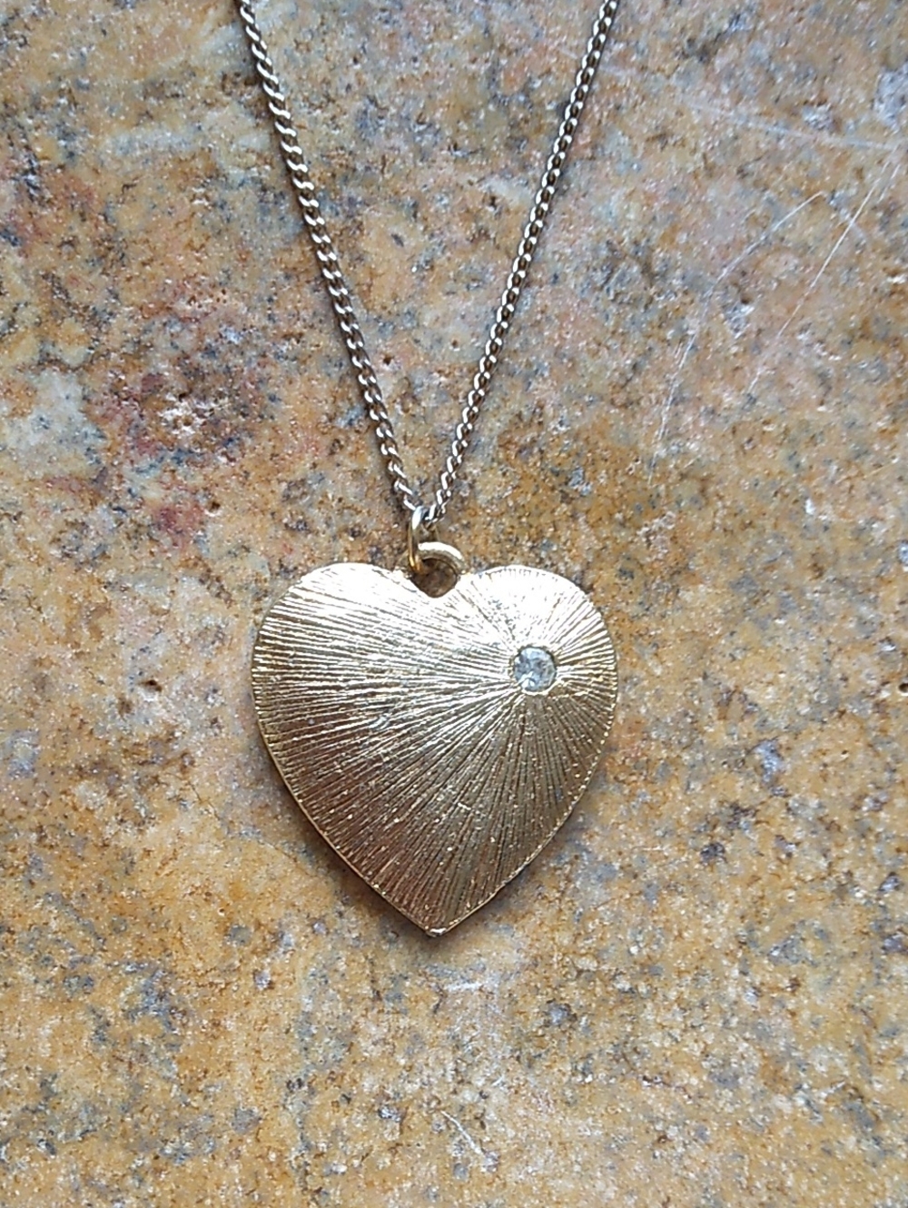 Vintage 80s Heart Pendant with Rhinestone in Gold